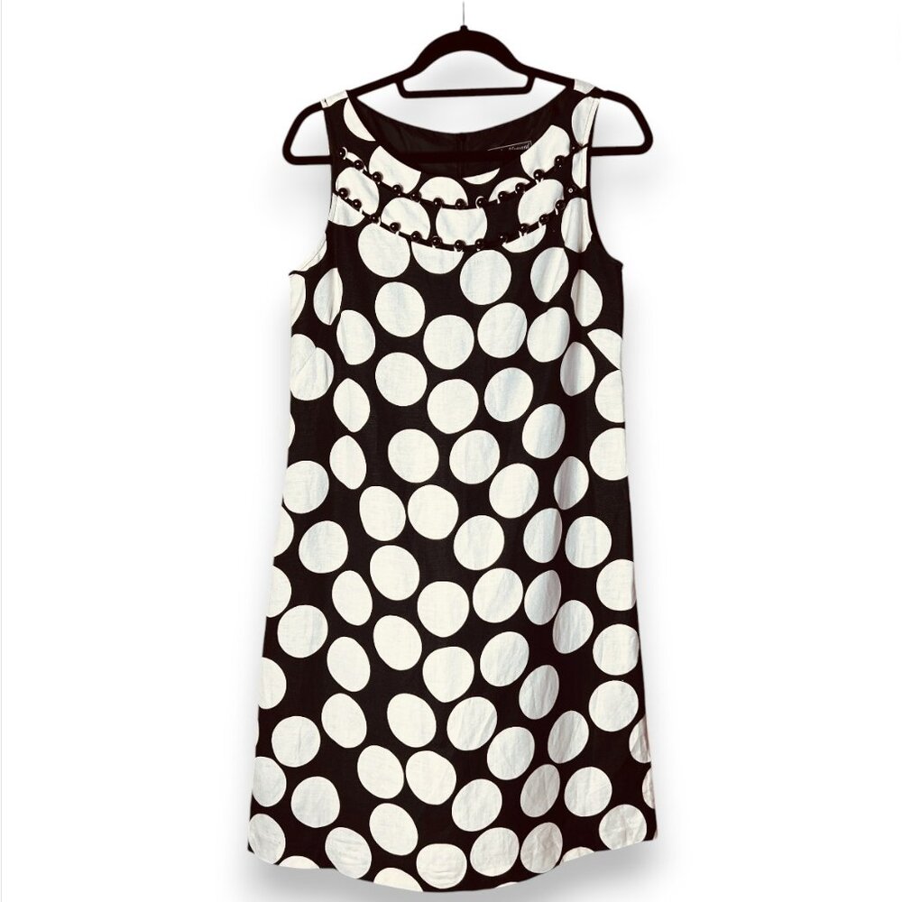 Jessica Howard Sleeveless Sheath Dress Womens 10 Black Polka Dot Retro Chic